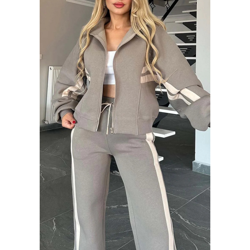 Women's 2-piece Lounge Set With Contrasting Stripes And A Zipper – Casual Tracksuit For Everyday Wear, Leisure, And Relaxation
