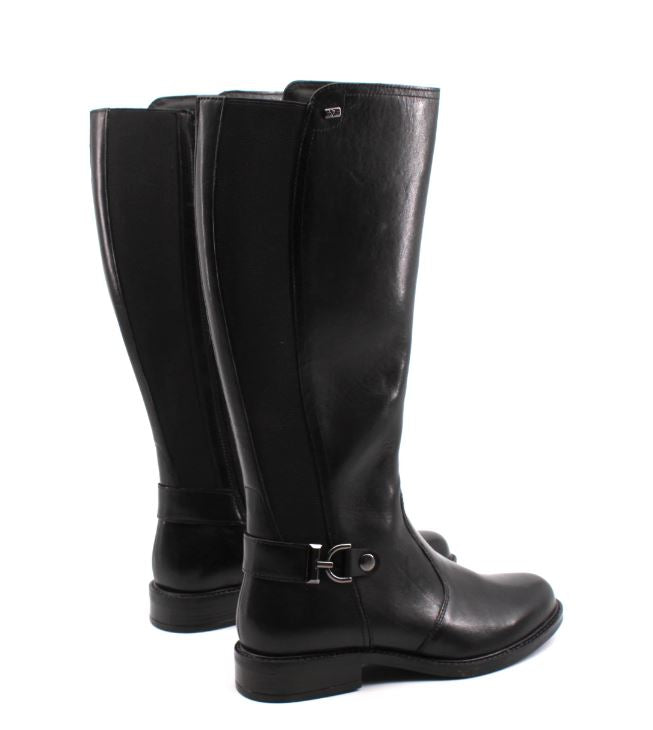 Odeline – Black Boots with Decorative Buckle and Elastic Inserts