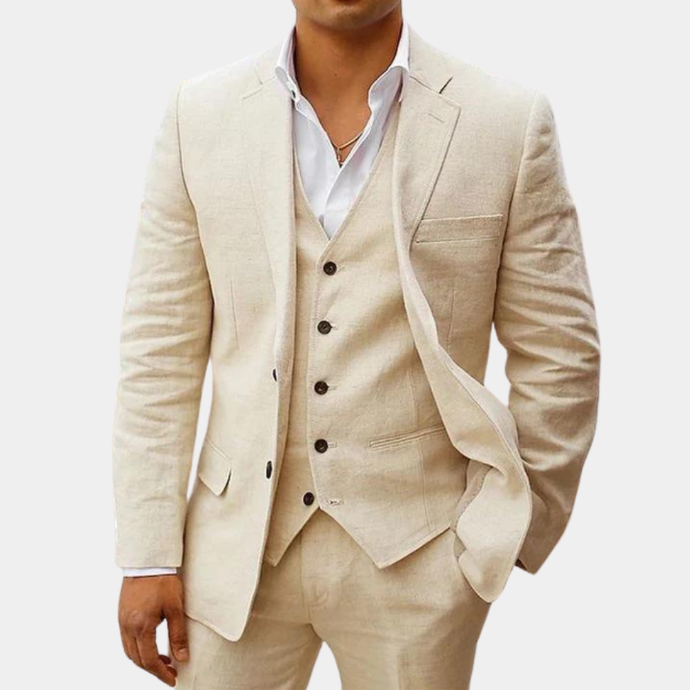 Men's Three-Piece Notch Lapel Tailored Wedding Suit - Formal Suit Set for Special Occasions