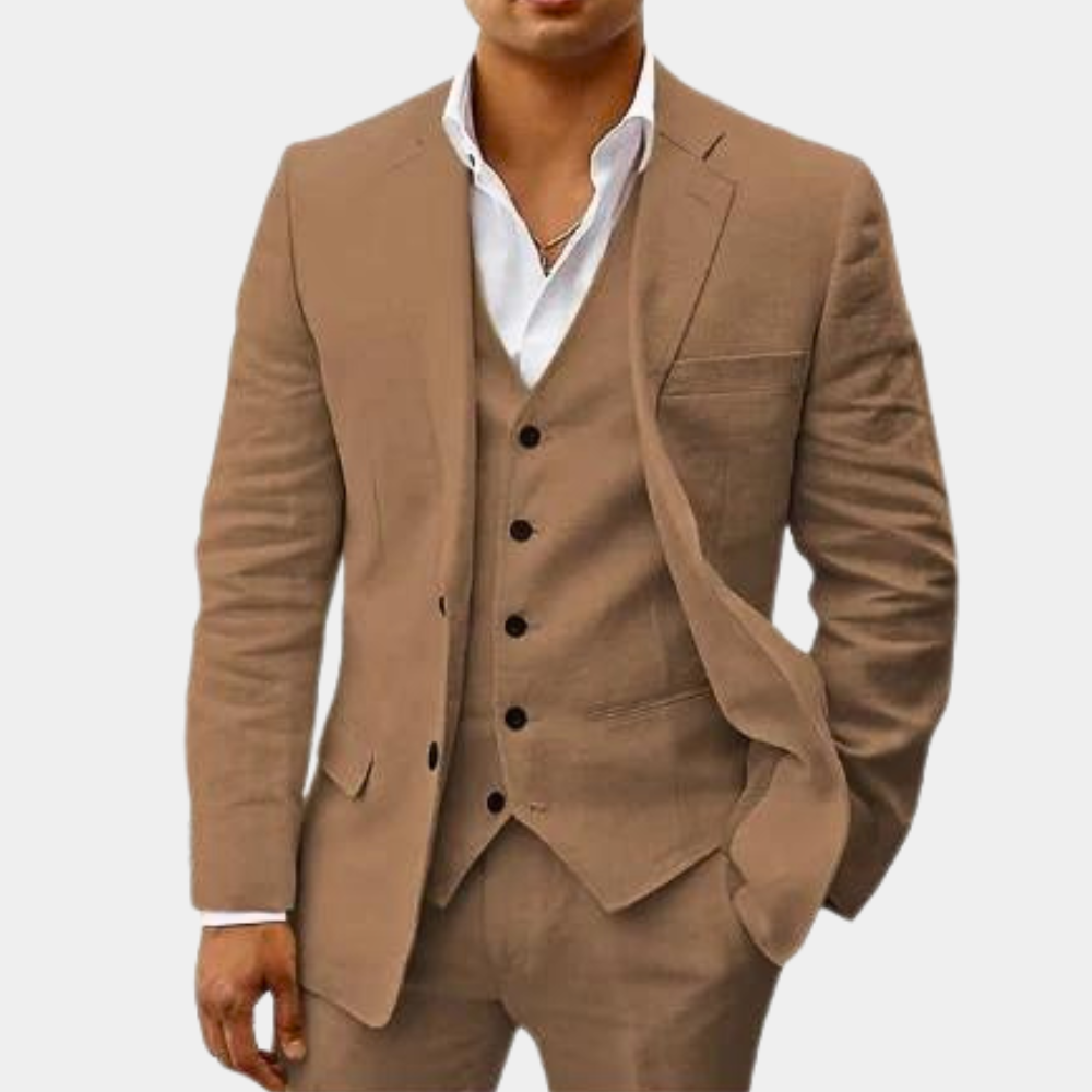 Men's Three-Piece Notch Lapel Tailored Wedding Suit - Formal Suit Set for Special Occasions