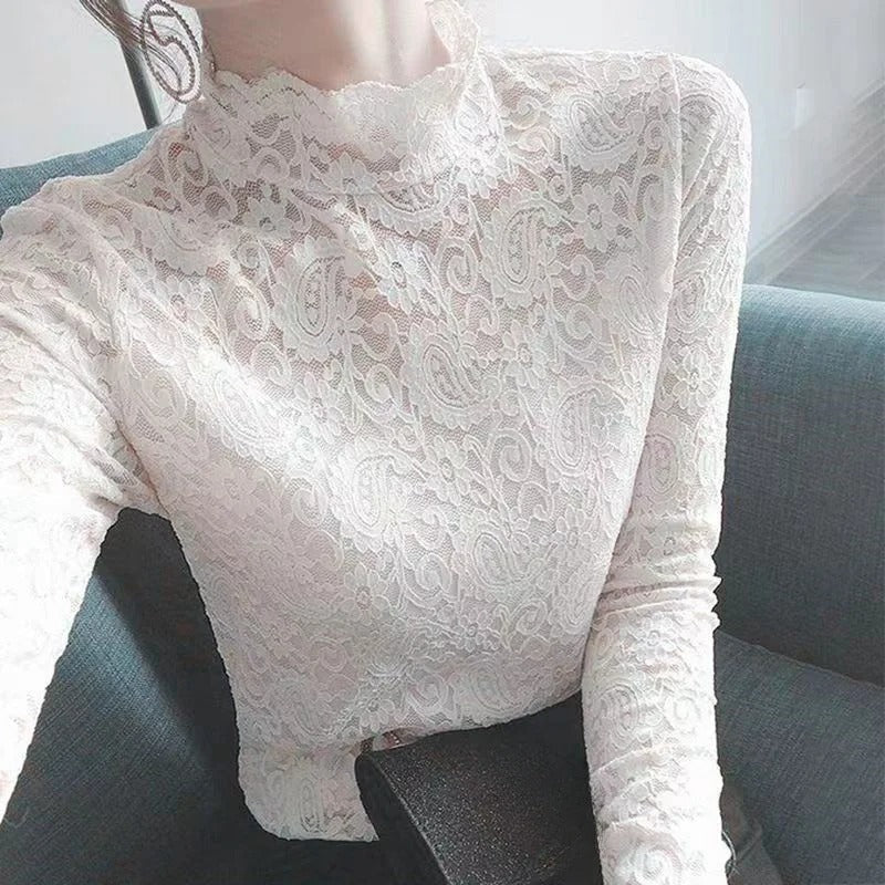 Milena - Elegant Long Sleeve Lace Top for Women