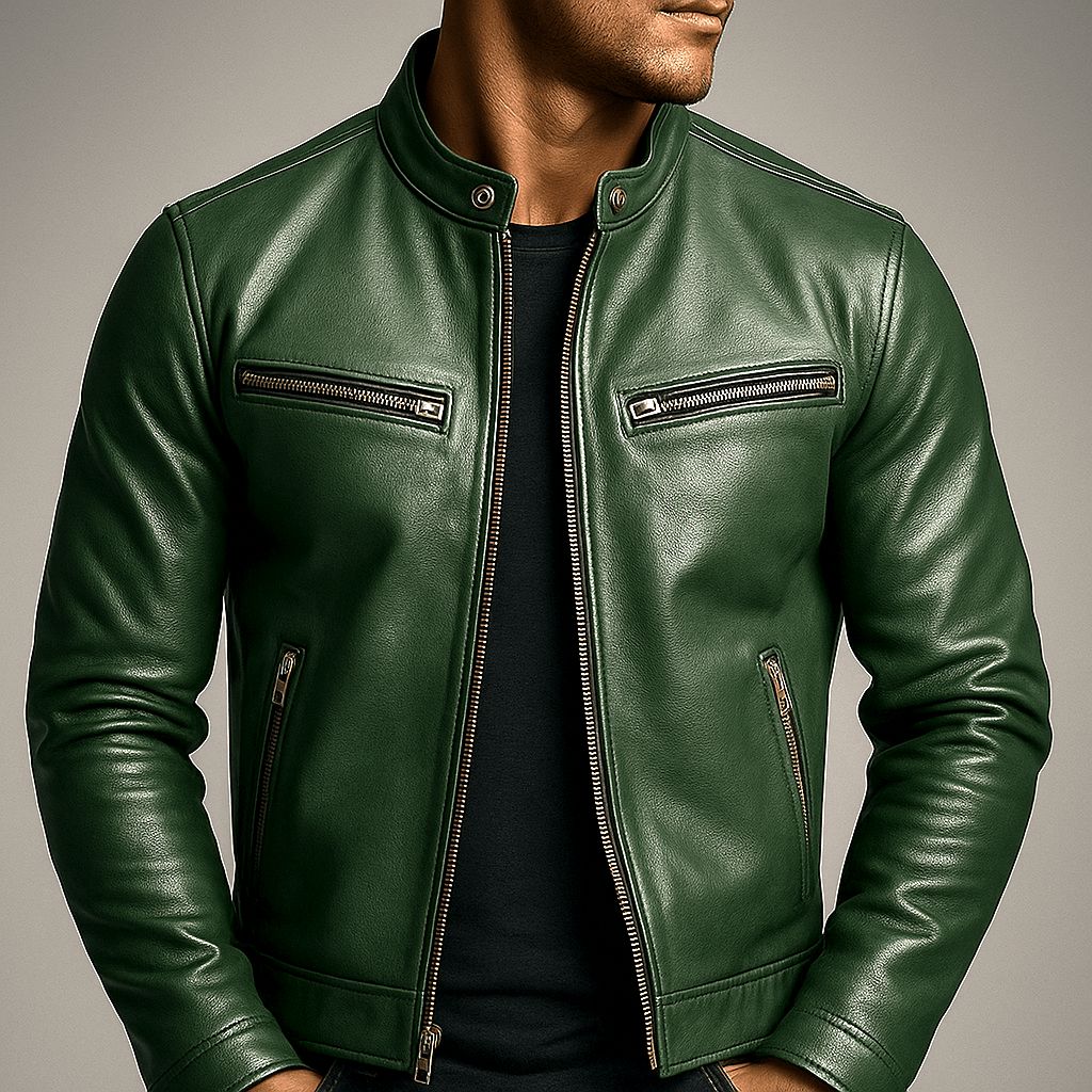 Men's Vintage Leather Biker Jacket With A Distressed Look – Classic Motorcycle Jacket For Fall, Winter, Everyday Wear, And Leisure