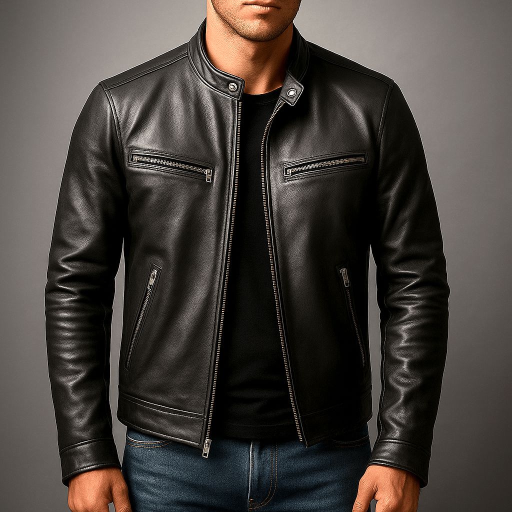 Men's Vintage Leather Biker Jacket With A Distressed Look – Classic Motorcycle Jacket For Fall, Winter, Everyday Wear, And Leisure