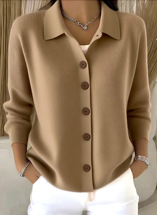 Women's Knitted Cardigan With Button Closure And Relaxed Collar – A Soft And Versatile Cardigan For Everyday Wear, The Office, And Layered Looks