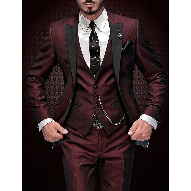 Men's Elegant Three-piece Tailored Suit Set - Formal Occasion Wear For Weddings And Special Events